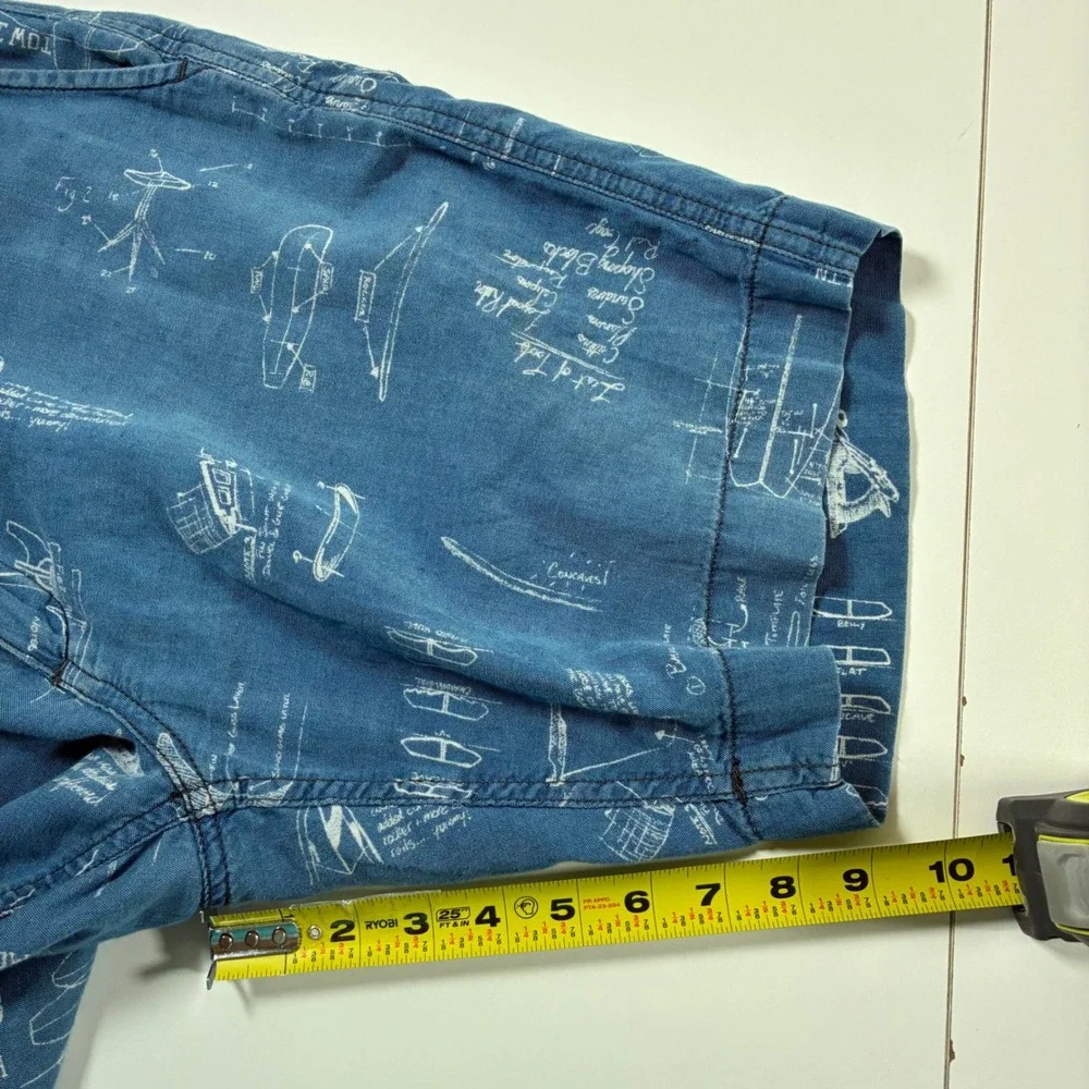Faherty Linen Blend Shorts 32 Blue Linen Surfboard‎ Beach Blueprint All Over AOP